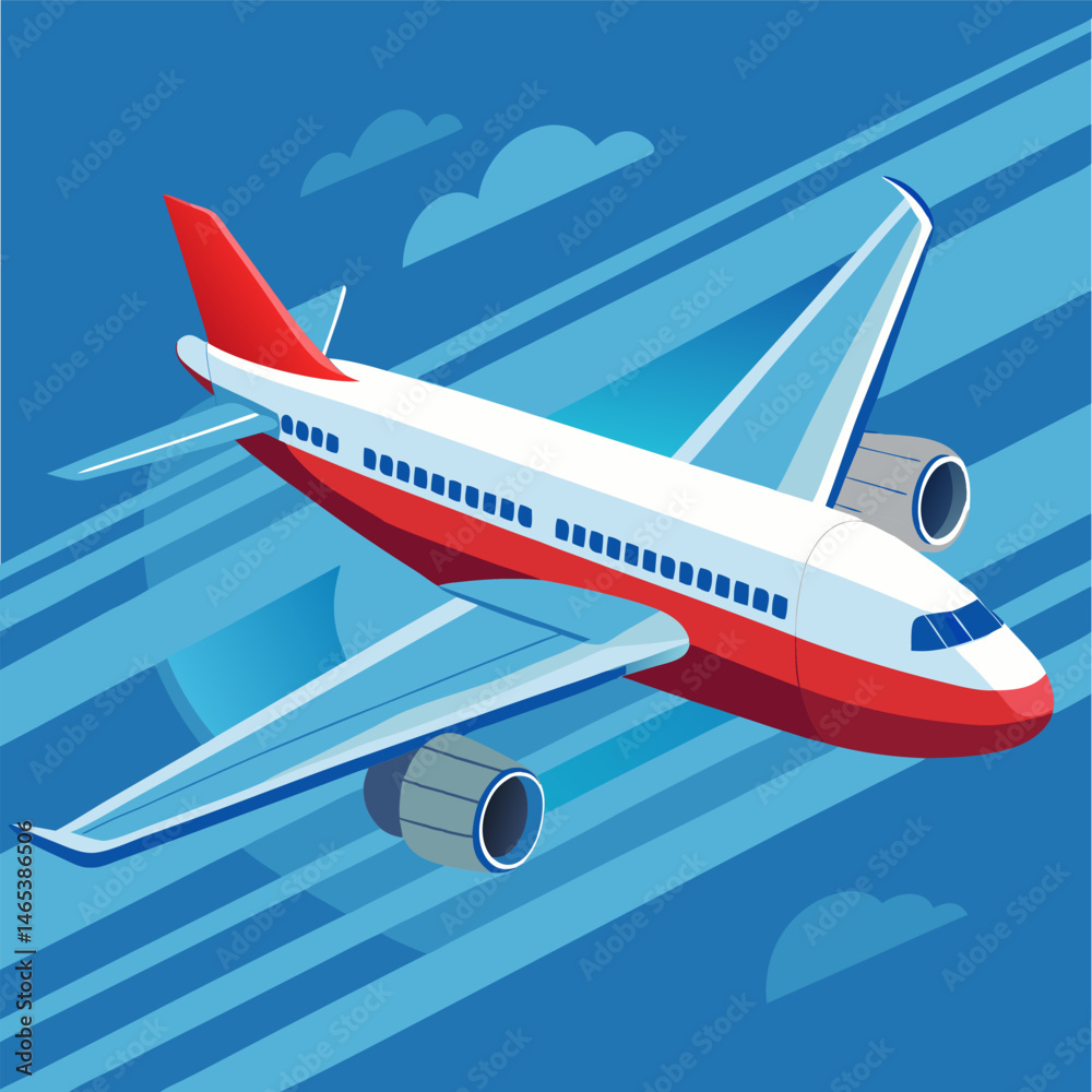 Flying Boeing airplane against the blue sky. Vector illustration Flying Boeing airplane against the blue sky. Vector illustration