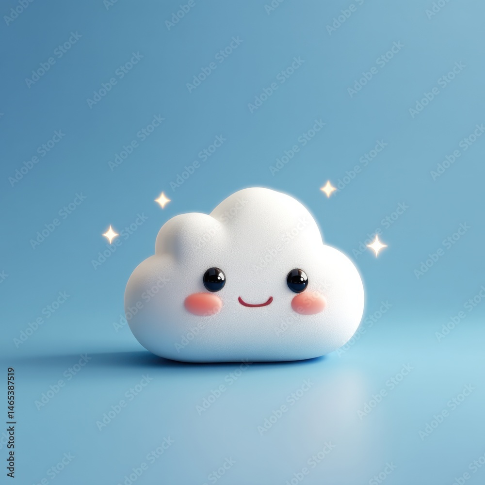 Adorable Happy Cloud Mascot Character with Stars Adorable Happy Cloud Mascot Character with Stars