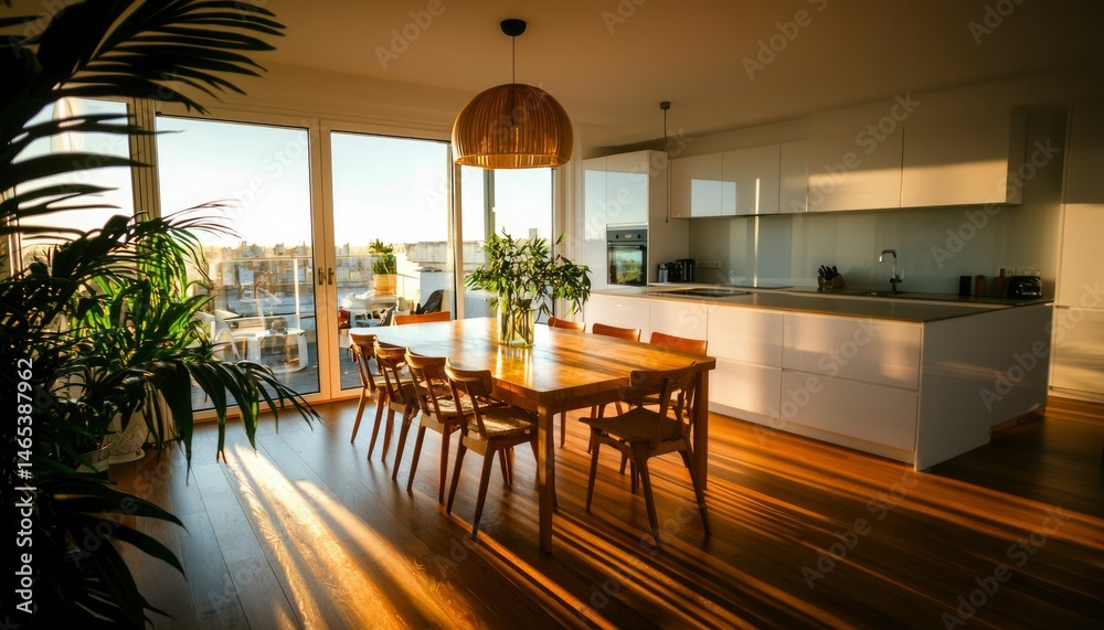 Fototapeta premium Modern, bright kitchen-dining area