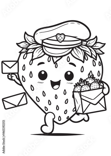 coloring book strawberry mail carrier delivering letters and a package of strawberries