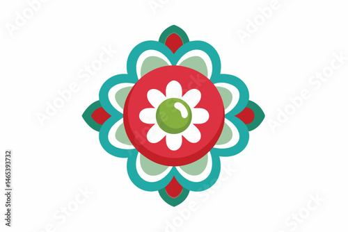 Decorative stylized floral pattern with multiple colors and circular design