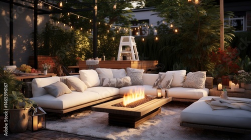 A photo of a comfortable outdoor lounge area.