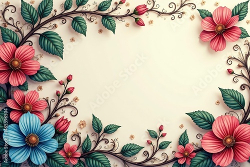 Intricate floral damask, swirling vines & leaves, ornate, damask