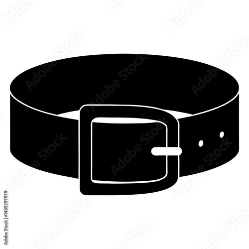 Stylized black leather belt with squared buckle for fashion and utility