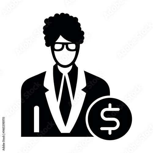 retirement man glyph icon with dollar sign.