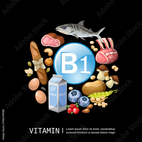 Illustration of vitamin B1 in foods