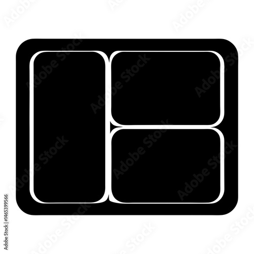 A three compartment container in simple black and white vector design