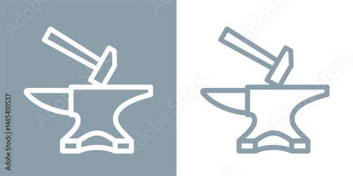 Hammer and anvil icon. Blacksmith's tool, forge attribute. Symbol of forging weapons or armor. Pictogram of work or hard labor.