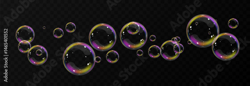 Vector realistic soap bubbles png. Flying soap bubbles on transparent background.