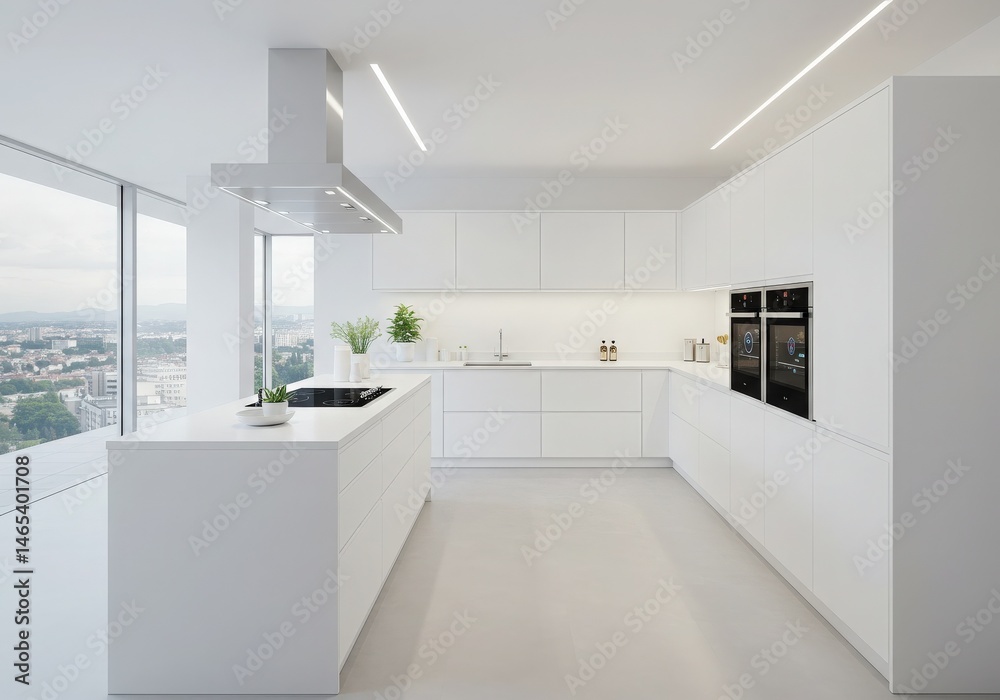 Fototapeta premium Modern kitchen interior with window kitchen house