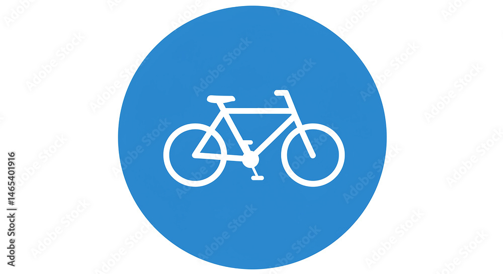 White bicycle symbol inside blue circle representing cycling and transportation White bicycle symbol inside blue circle representing cycling and transportation