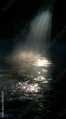 Radiant Light Piercing Through Mist, Creating a Majestic and Dramatic Atmosphere
