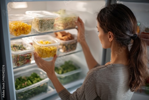 Exploring eco-friendly containers while organizing leftovers in a full fridge