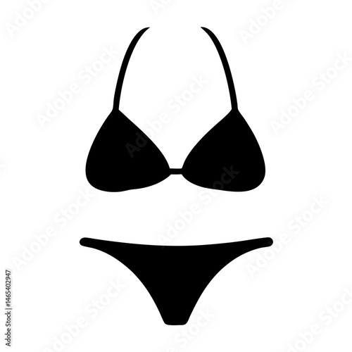 Silhouette of a classic black bikini swimsuit on a white background