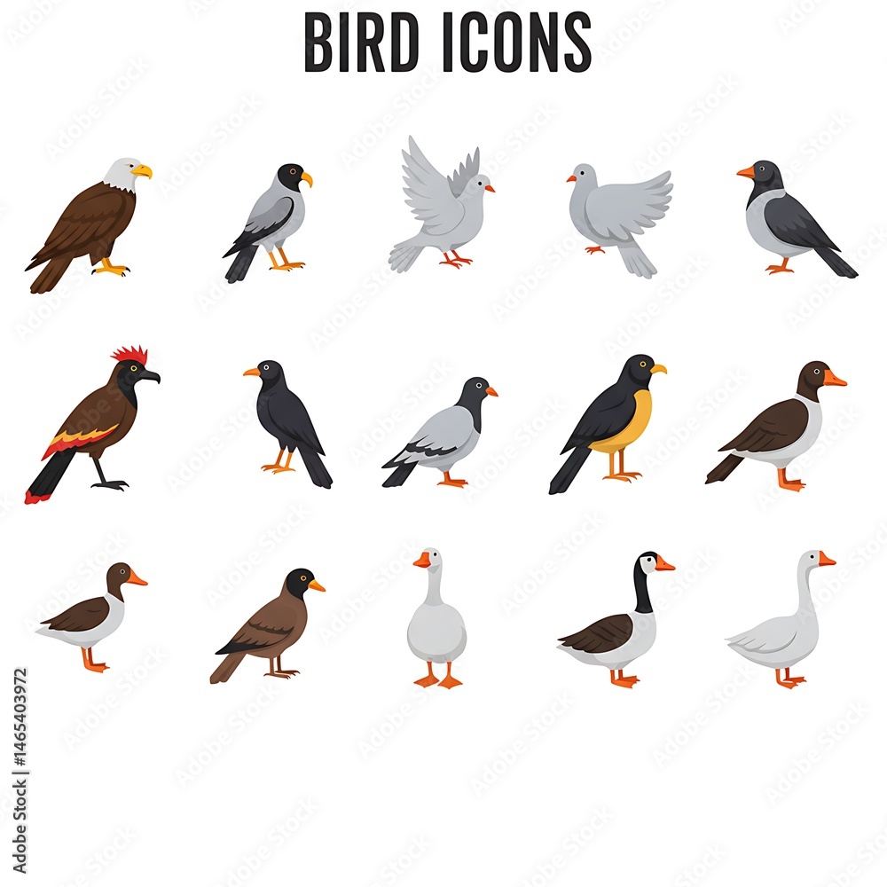 Obraz premium Feathered Friends: A Bird Icon Collection AI Generated