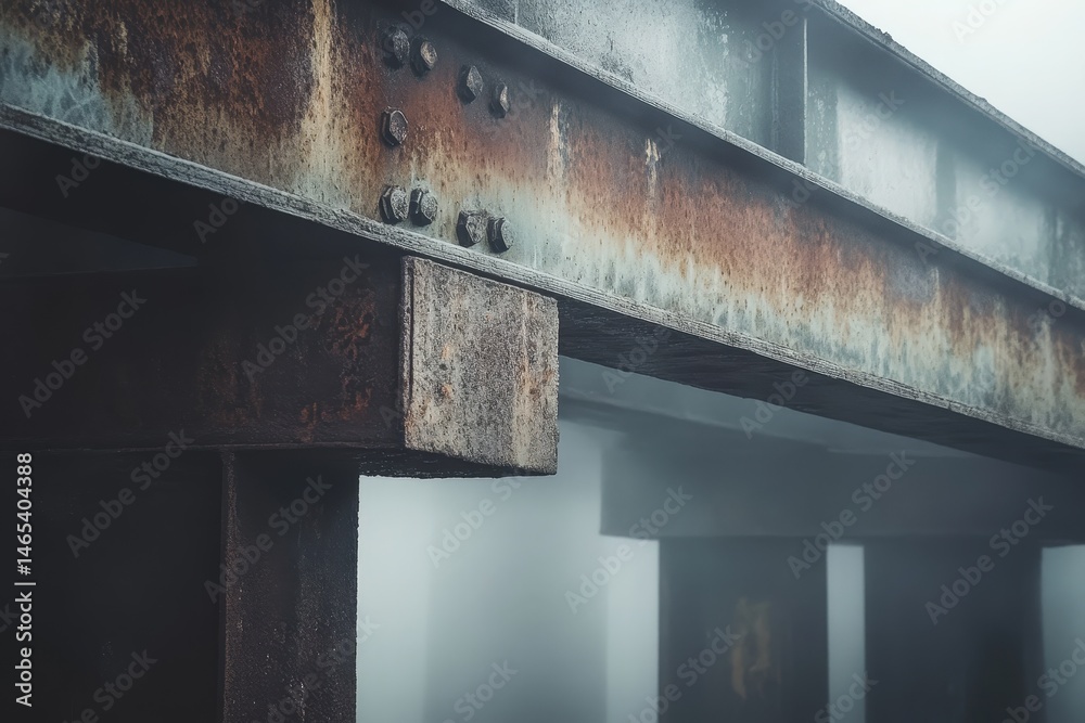 Fototapeta premium Close up of weathered metal beams in foggy weather.