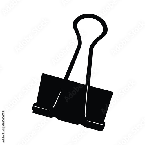 Isolated black binder clip image on a white background, office supply