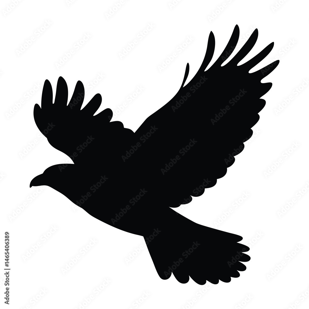 Obraz premium Black silhouette of a majestic bird in flight against a white backdrop