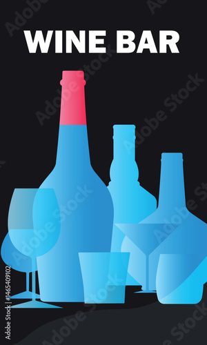Wine bar, sommelier, wine list design, menu. Sommelier, wine tasting, wine bottle and glass collection, chardonnay, cabernet