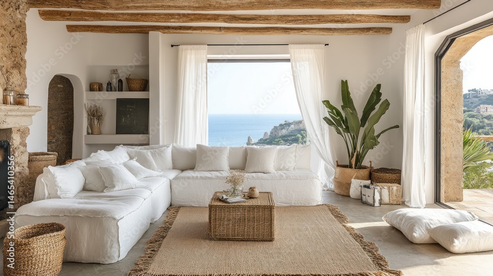 Fototapeta premium Coastal living room, modern rustic
