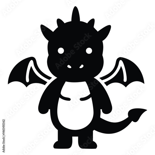 A charming dragon glyph with a horn and small wings stands cheerfully