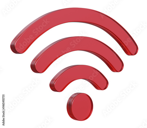 Wifi wireless network red glass colorful 3d icon symbol isolated on white background, 3d illustration
