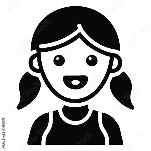 A cheerful young girl smiling brightly shows her innocence in this adorable black icon