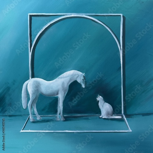 Horse and cat in blue