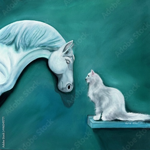 white horse on blue background