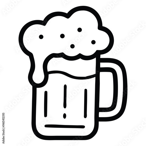 A frothy beer in a square glass mug, outlined, fills up to the top