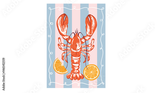 Fresh seafood. Seafood club. Fish vintage artwork. Lobster fish artwork for t shirt print, poster, sticker and other uses.