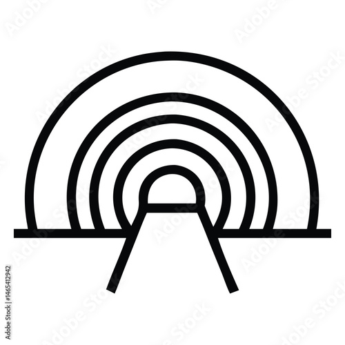 A minimalist abstract tunnel with concentric archways leads forward, a simple black line art