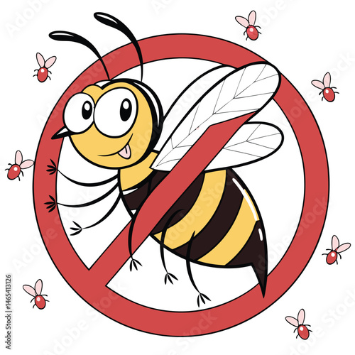 Adobe Illustrator Artwork Cartoon Bee Prohibition - Pest Control Warning Symbol with No-Fly Zone.