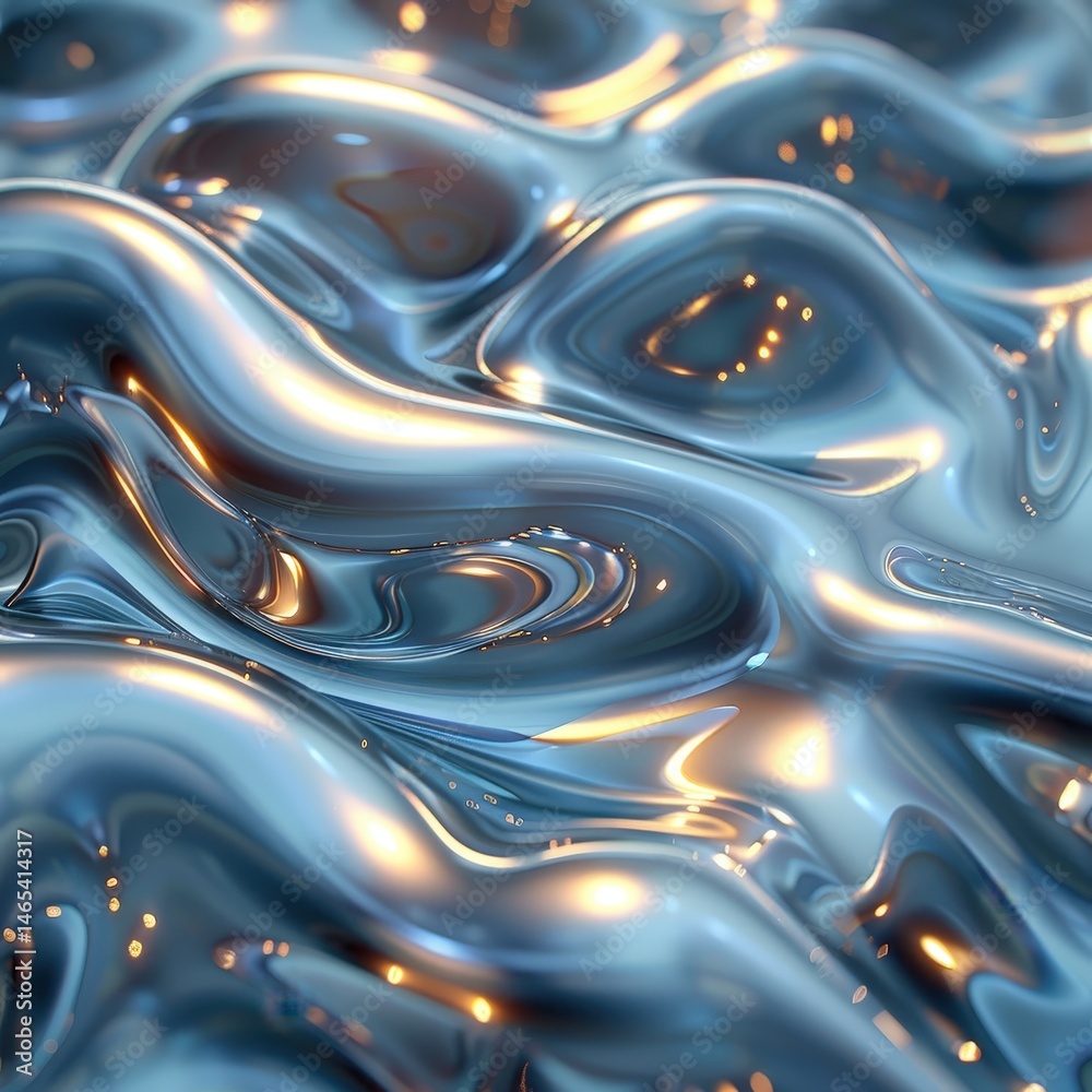 Fototapeta premium Abstract Liquid Metal Texture Shimmering Blue and Gold Swirls