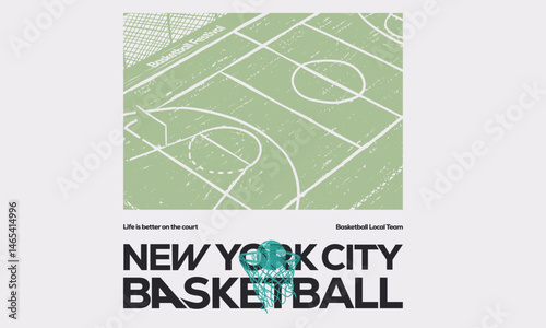 Basketball court abstract art. New york athletic club graphic print design for t shirt.