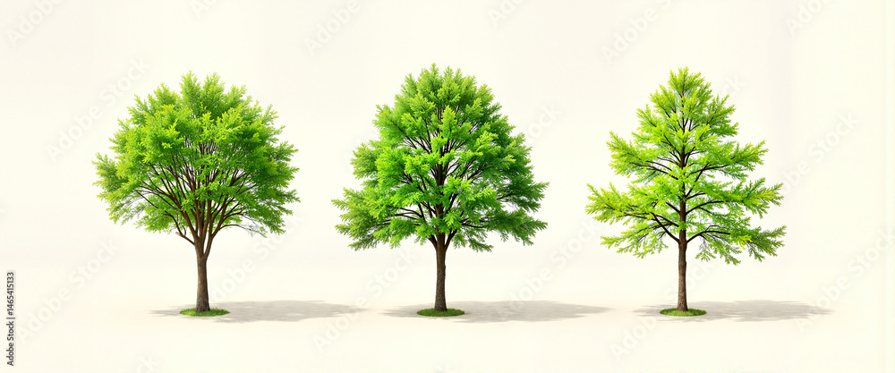 Obraz premium Three trees representing growth stages on light background, nature concept