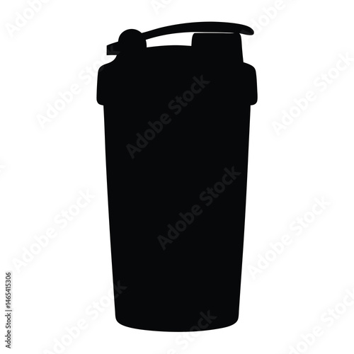 A black silhouette image depicts a protein shaker bottle with flip lid