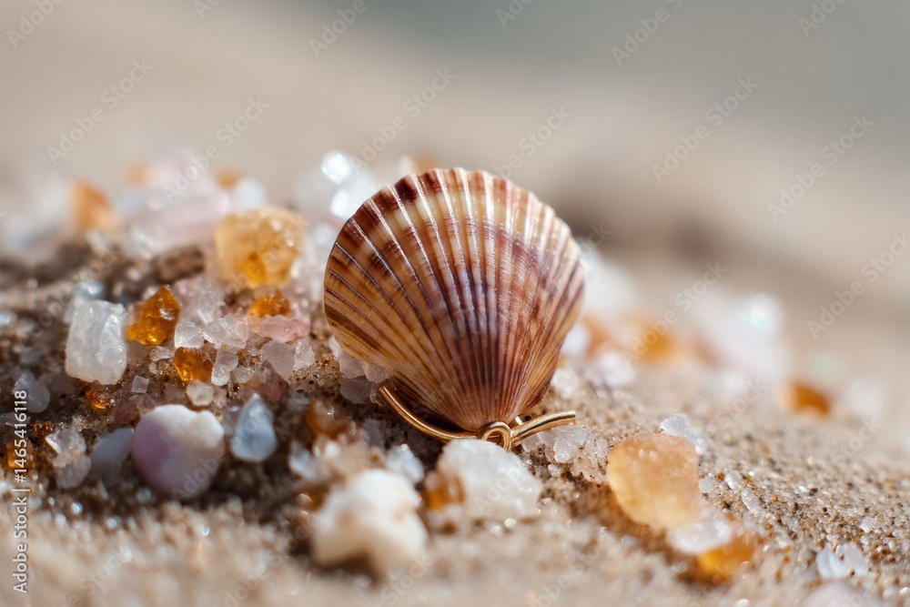 Seashell Earring Resting Gently on Warm Sand With Glimmering Grains During a Sunny Beach Day Generative AI Seashell Earring Resting Gently on Warm Sand With Glimmering Grains During a Sunny Beach Day Generative AI