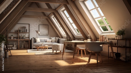 A photo of a renovated attic or loft area.