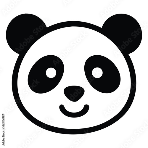 A simplified panda face enjoys its existence with an adorable smile on its face