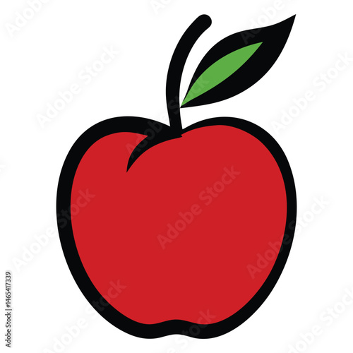 A single red apple with a leaf is outlined in black for emphasis