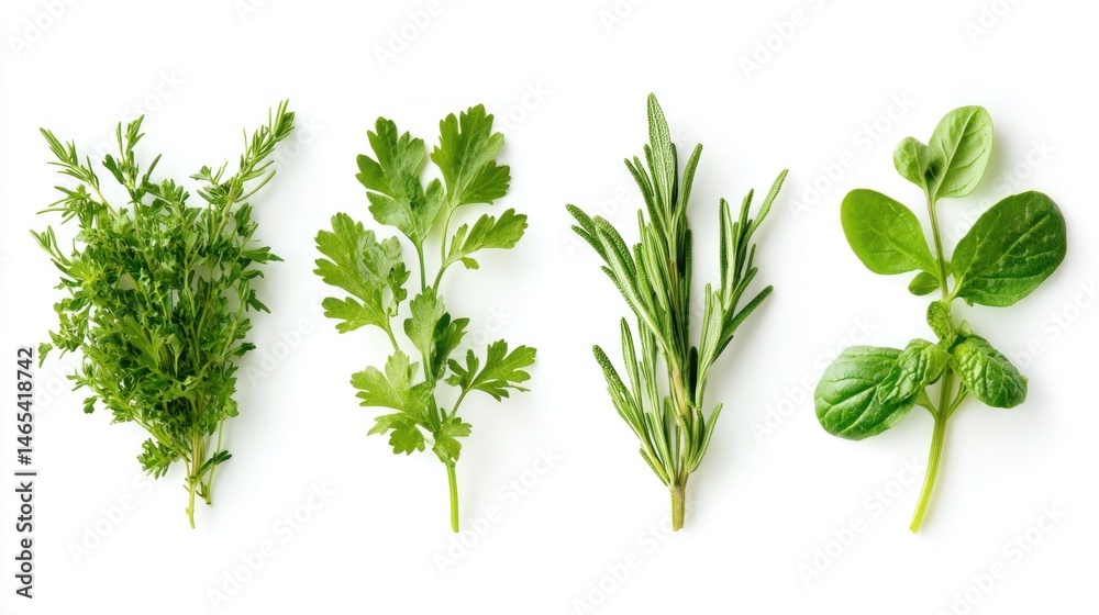 Obraz premium Fresh herbs arranged in a row