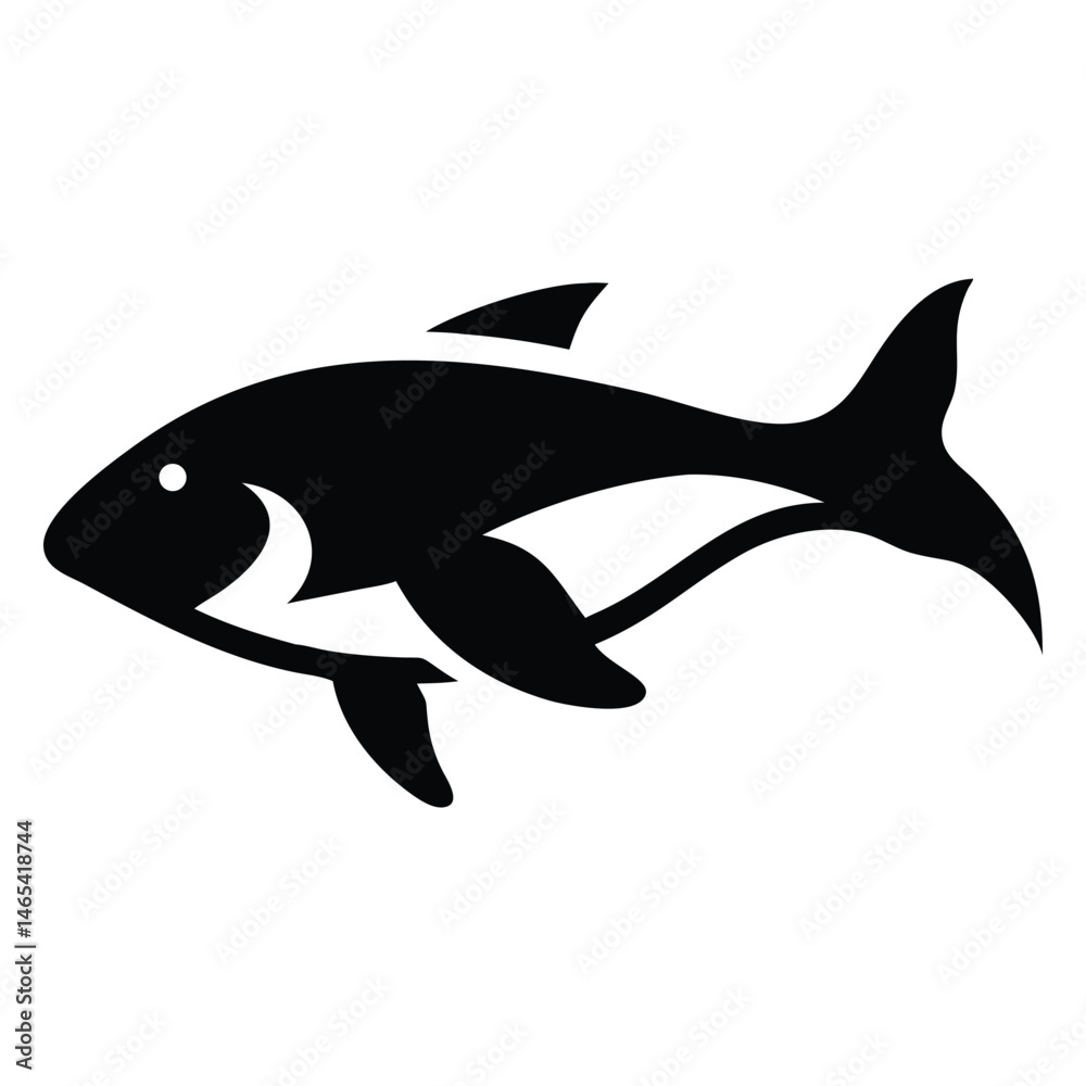 Fototapeta premium A stylized black and white fish with fins swims along gracefully