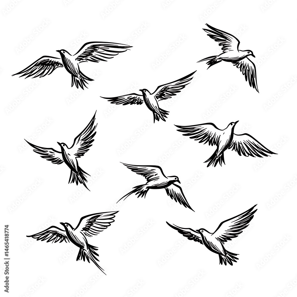 Obraz premium Flight of Ink Birds AI Generated