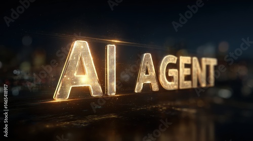 A stunning image of words AI Agent on a futuristic background symbolizing future agentic autonomy and automation using a chatbot assistant for copilot support through AGI.