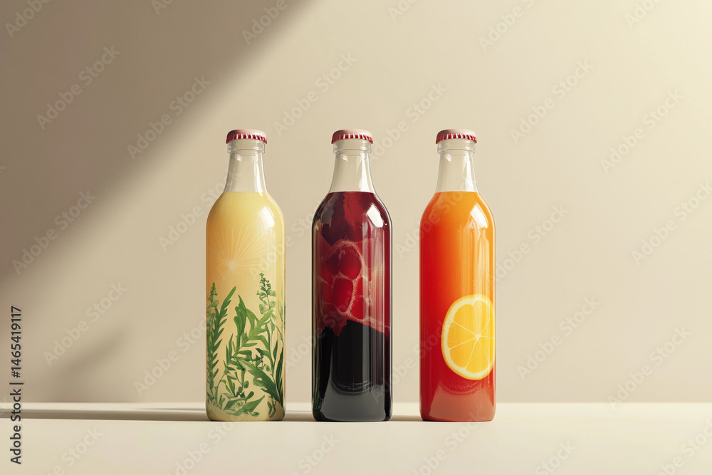 Realistic bottle mockup showcasing vibrant beverage designs Generative AI Realistic bottle mockup showcasing vibrant beverage designs Generative AI