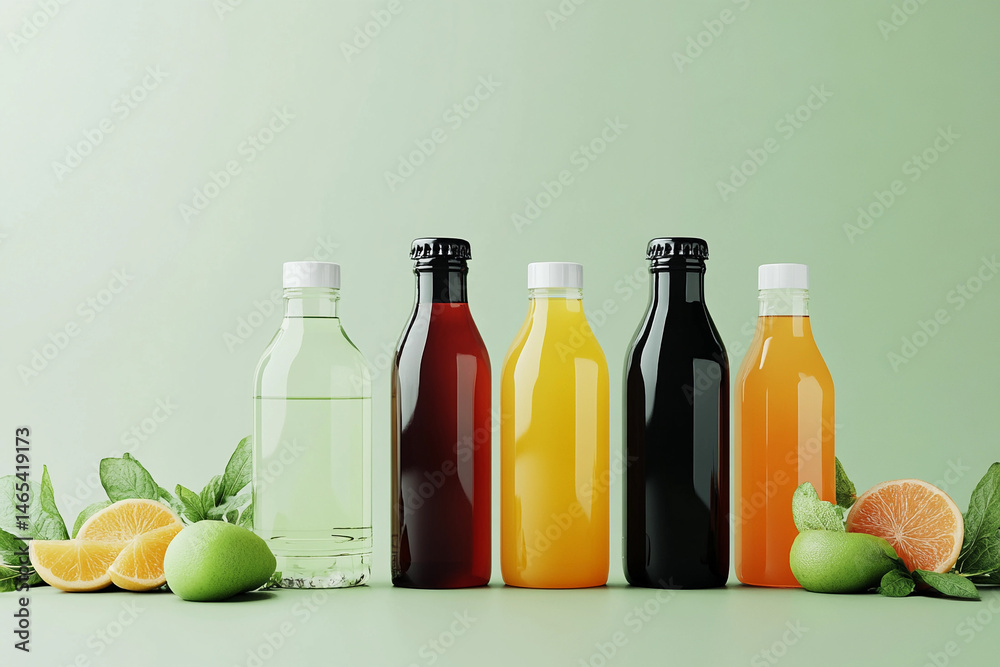 Realistic bottle mockup showcasing a variety of beverages Generative AI Realistic bottle mockup showcasing a variety of beverages Generative AI