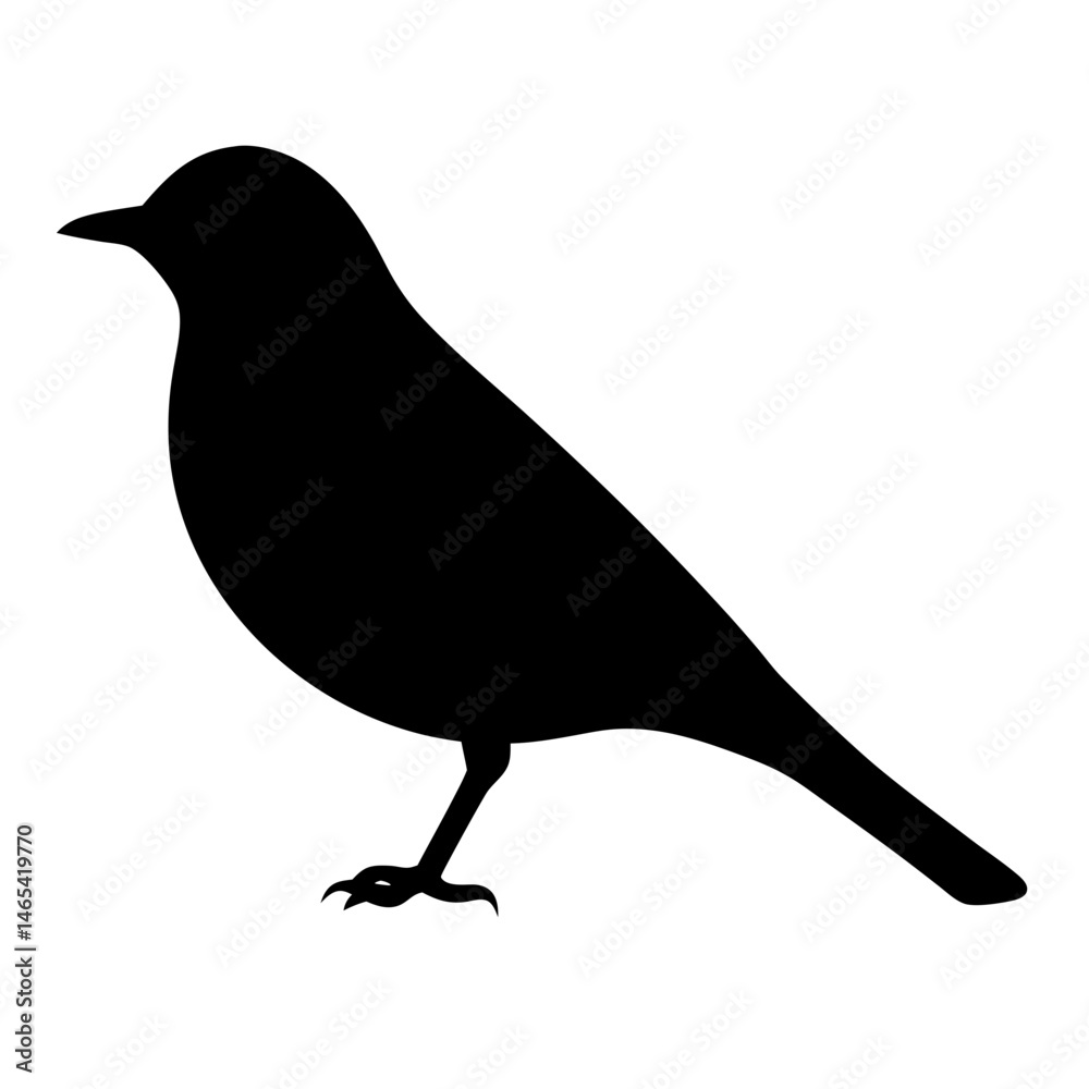 Obraz premium Silhouette of a songbird perched on a branch against a white background