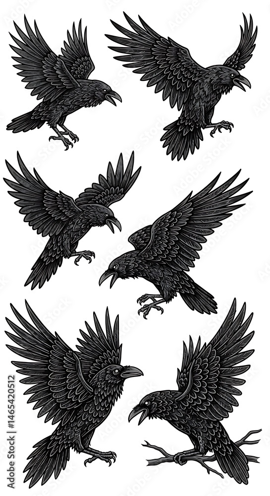 Fototapeta premium Raven's Dance: A Flock of Shadows AI Generated