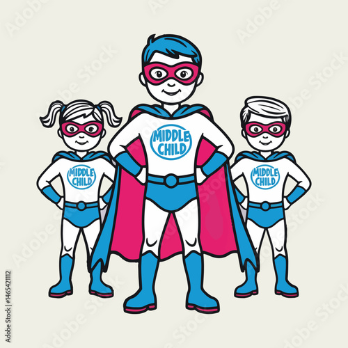 Middle Child Day Vector Designs - Expressive Illustrations Featuring Family Hierarchy, Middle Child Superhero, Me Time, and Playful Sibling Bonding Moments for Posters.